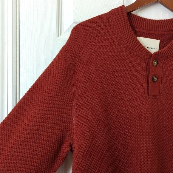 Lucky Brand Cloud Soft Cashmere Blend Classic Knit Henley Sweater Terra Cotta L - Picture 3 of 12
